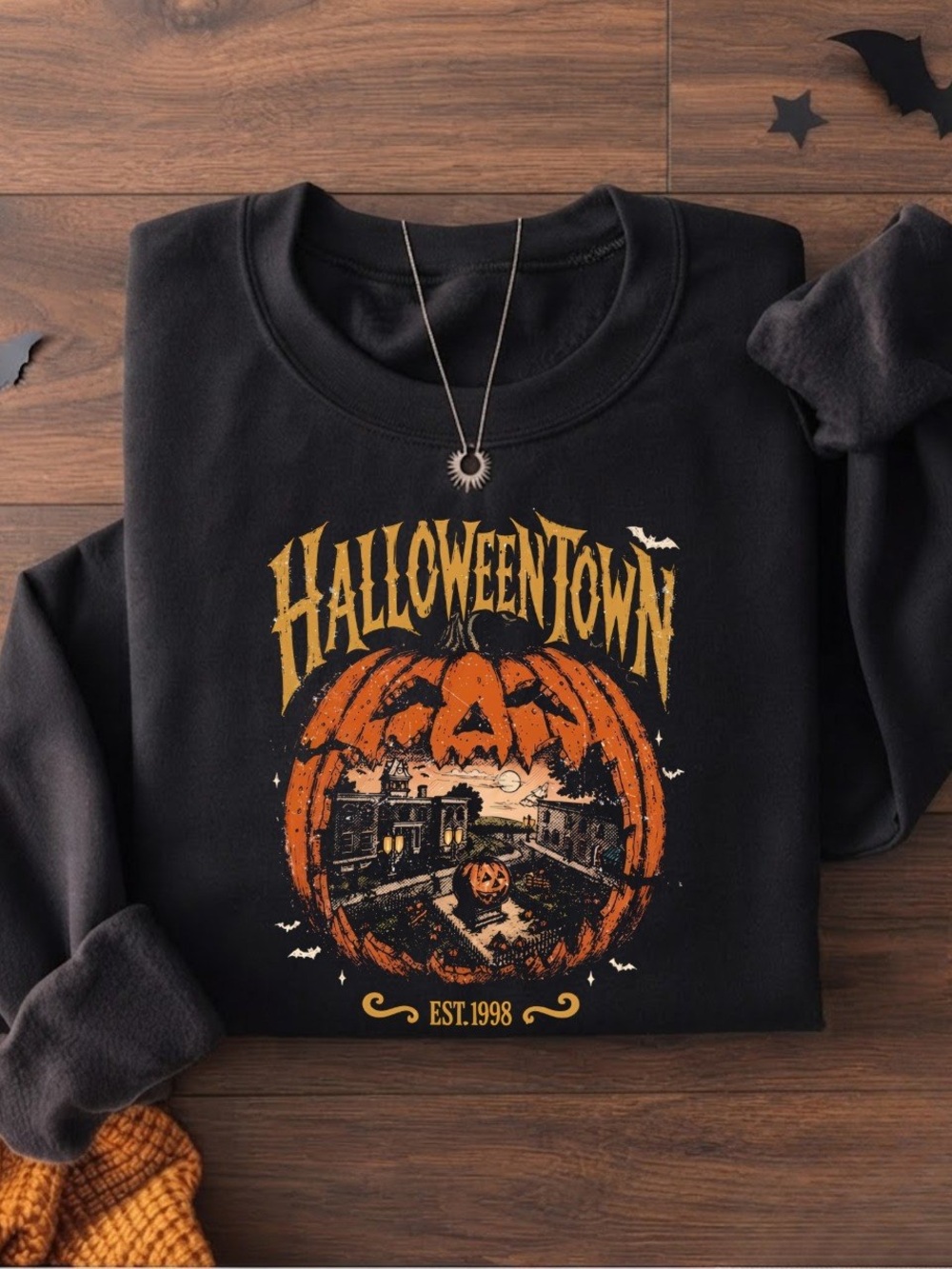 Halloween Town Pumpkin Giant Spooky Black Gildan Sweatshirt